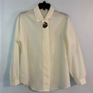 Nikki Vintage Cream Long Sleeve Button Up Blouse Embroidered Paisley Size 10 USA